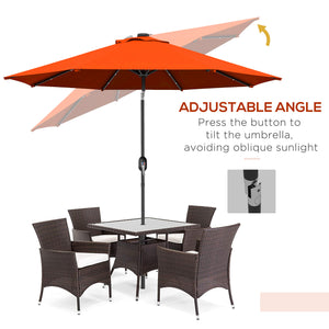 2.7m Outdoor Solar Patio Umbrella with 24 LEDs and Tiltable Canopy, Orange