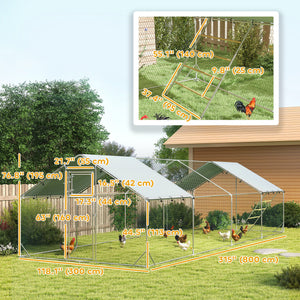 Large metal chicken coop with waterproof and UV-resistant cover