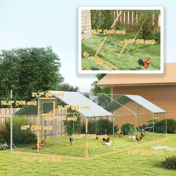 Large metal chicken coop with waterproof and UV-resistant cover