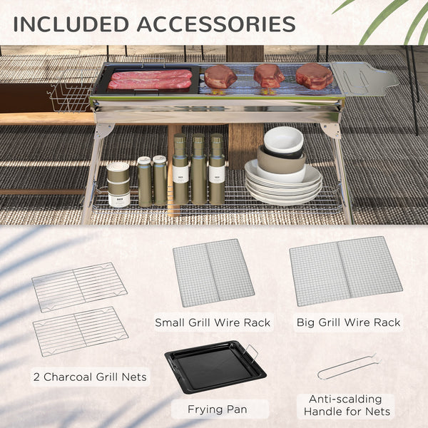 Portable stainless steel charcoal barbecue