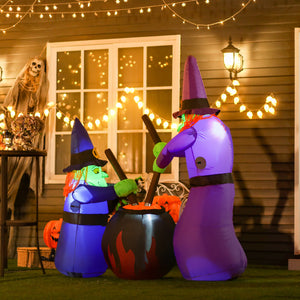 Inflatable Halloween two old witches and magic potions decoration with LED
