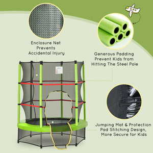 55" Kids Trampoline with Enclosure Net, Green