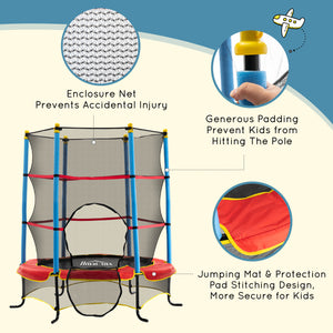 Trampoline 4,6 pieds avec filet de sécurité et coussin de protection, multicolore