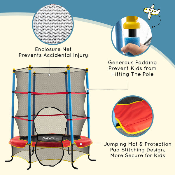 Trampoline 4,6 pieds avec filet de sécurité et coussin de protection, multicolore