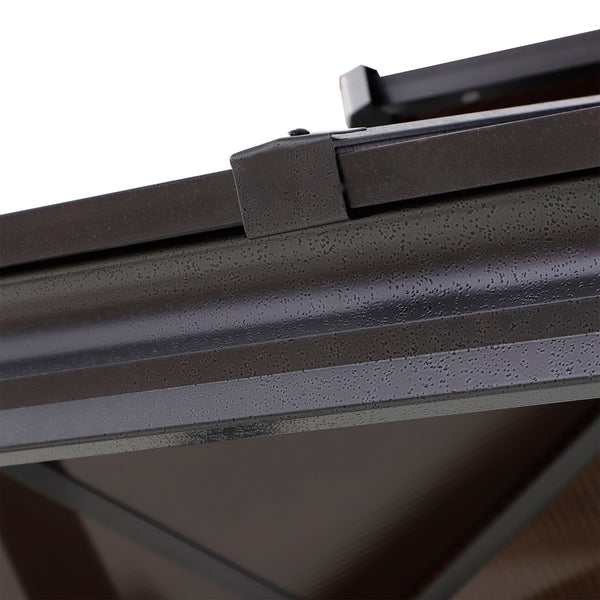 Outdoor Hardtop Grill Gazebo Cooking BBQ Canopy w/ 6 Hooks for Utensils and Double Vented PC Roof, Coffee