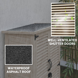 Wooden garden shed with waterproof asphalt roof, shelves, natural color