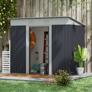Metal garden shed with lockable sliding doors and ventilation