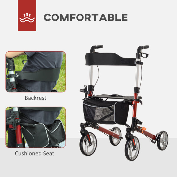 Lightweight folding walker with large red seat