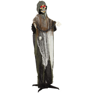 5.6-ft Animated Chained Reaper with LED Eyes, Sounds, and Motion – Black, White, and Brown