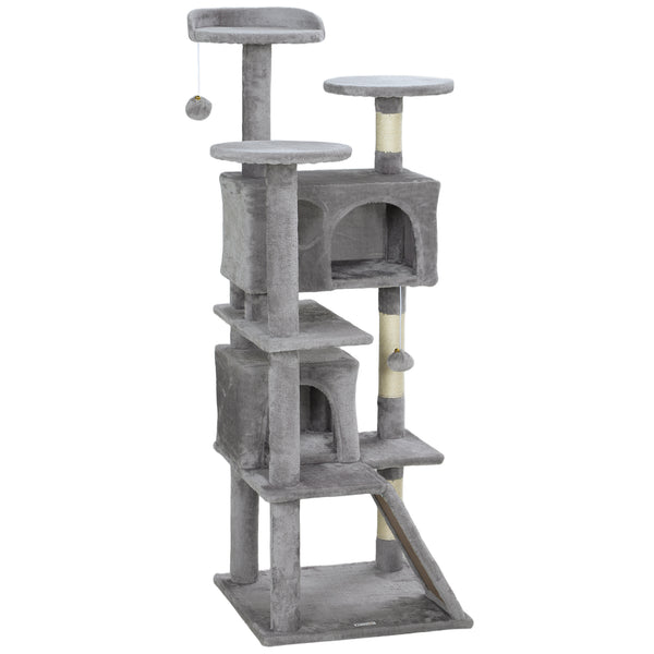 54-inch Multi-Level Cat Tree with Scratching Posts, Condos, Bed, Platforms, Light Gray