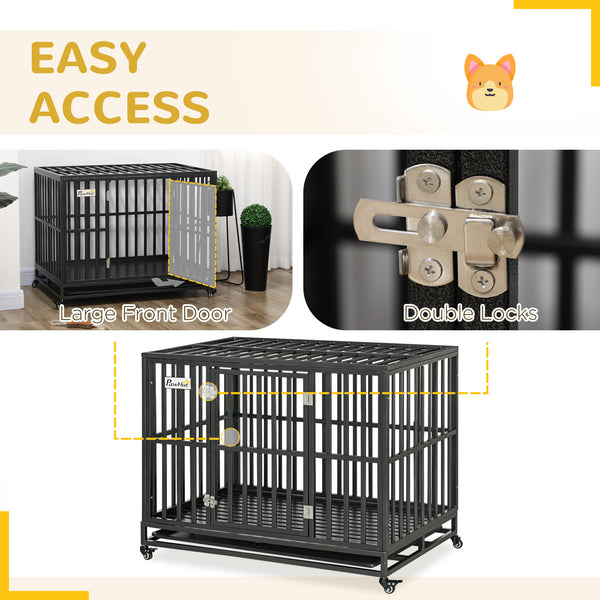 44" Heavy-Duty Steel Dog Crate with Wheels