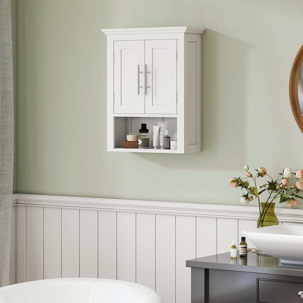 Wall-mounted bathroom cabinet with shelf, white