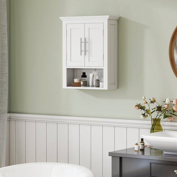Wall-mounted bathroom cabinet with shelf, white