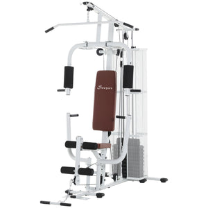 Multifunctional training station with 45 kg weight for lat pulldown, white