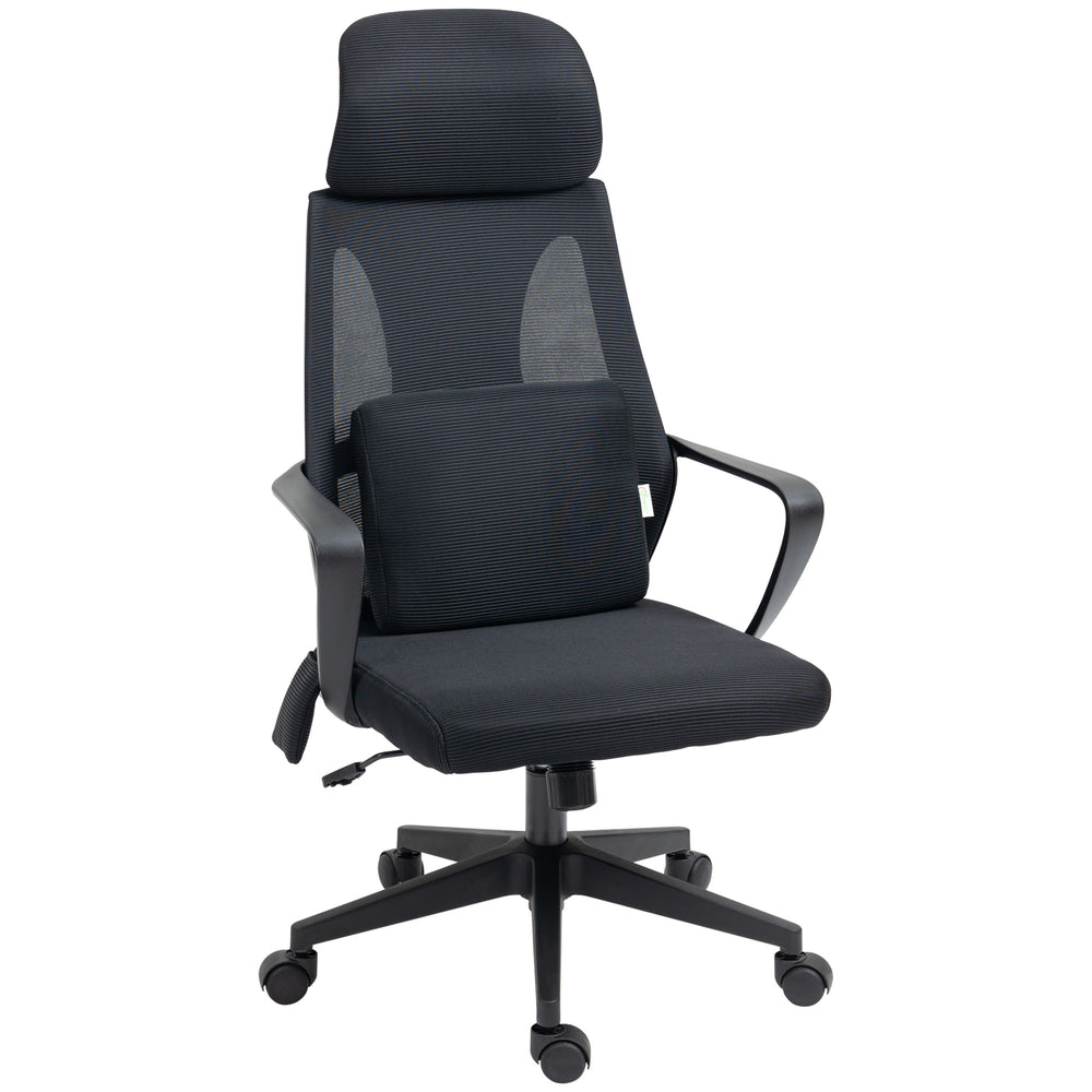 High-back office chair with lumbar massage cushion