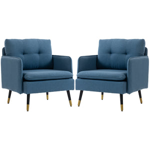 Set of 2 upholstered accent chairs with tufted backrests and steel legs