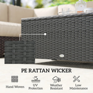 Outdoor coffee table in PE woven resin with glass top, dark grey
