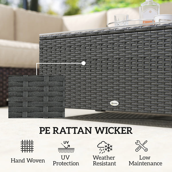 Outdoor coffee table in PE woven resin with glass top, dark grey