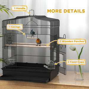 58cm Bird Cage, Finches, Canaries, Parrots with Doors and Perches, 2 Feeders, Pet Supplies, Black 