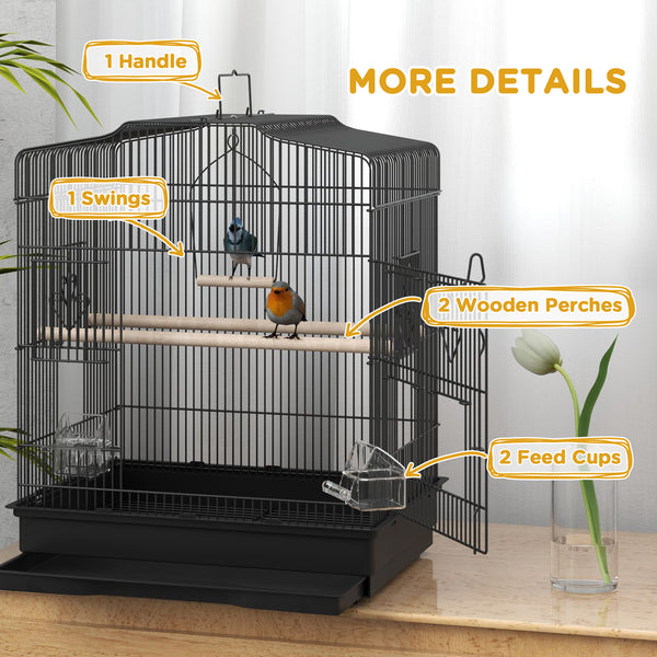58cm Bird Cage, Finches, Canaries, Parrots with Doors and Perches, 2 Feeders, Pet Supplies, Black 
