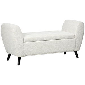 Upholstered storage bench with armrests, cream white