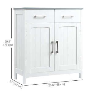 Freestanding bathroom cabinet with 2 drawers, double door, adjustable shelf, white