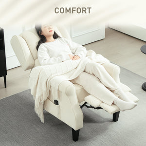 Lift-back recliner chair with vibration massage, extendable footrest, remote control, cream color