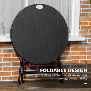 Round folding patio table with HDPE top and steel frame, dark grey