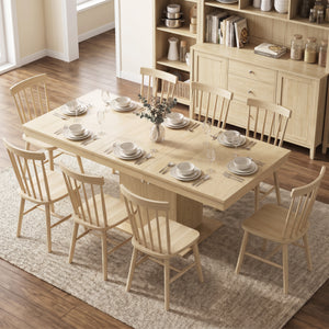 Expandable dining table 55 to 71 in. with storage, natural wood look