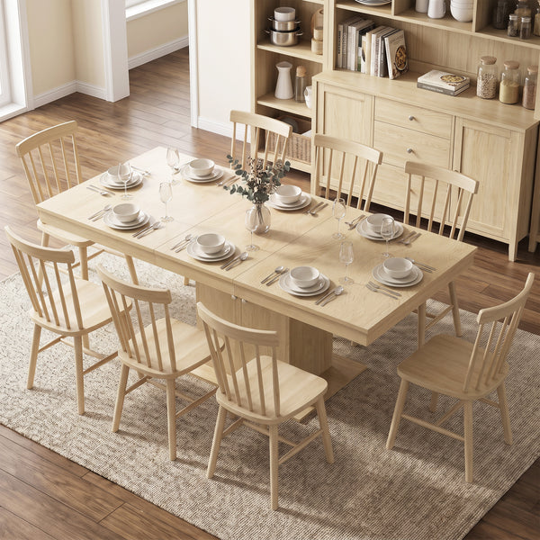 Expandable dining table 55 to 71 in. with storage, natural wood look