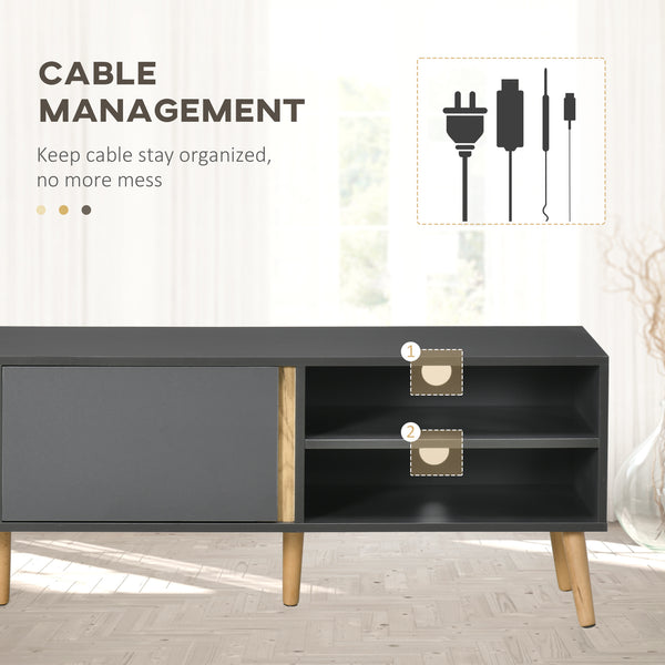 TV stand for TVs up to 55 inches, with shelves and cable management, dark grey