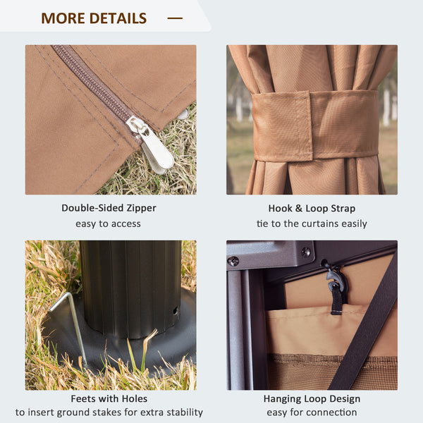 10' x 10' Outdoor Gazebo with Double Soft Top and Curtains and Mosquito Netting, Brown