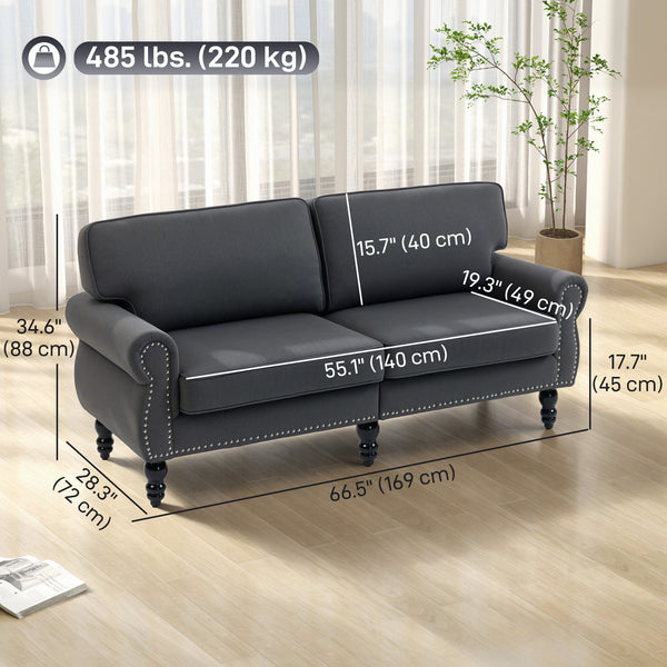 Elegant 2-seater sofa with a mid-high back and rubberwood legs, dark grey