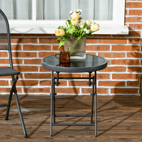 Round folding outdoor side table, black