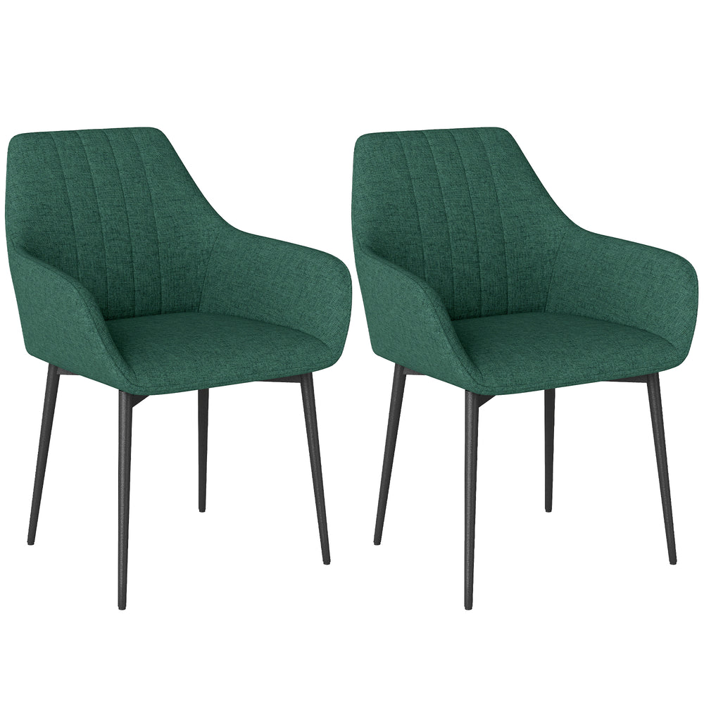 Set of 2 linen chairs with metal legs, dark green