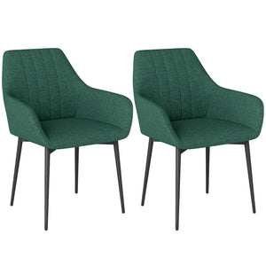 Set of 2 linen chairs with metal legs, dark green