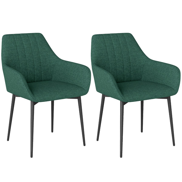 Set of 2 linen chairs with metal legs, dark green