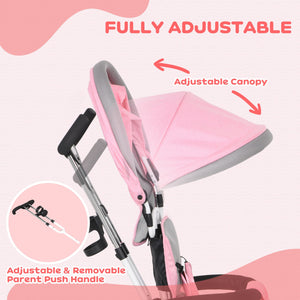 6 in 1 Tricycle with Basket, Canopy, 5-Point Safety Harness, Pink