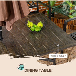 7-Piece Outdoor Dining Set with Stacking Chairs and Wooden Seat, Brown