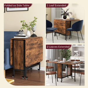 Folding dining table with storage shelf, rustic brown