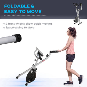 Folding exercise bike with 8 magnetic resistance levels, black and gray