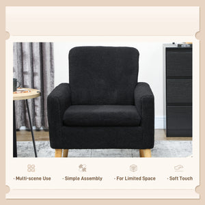Fabric accent chair with wooden legs and wide padded seat, black