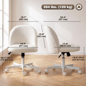 Swivel office chair in sherpa, cream white