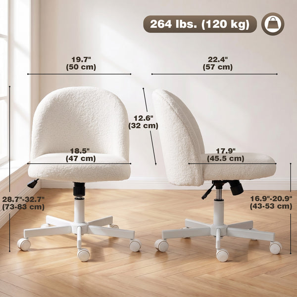 Swivel office chair in sherpa, cream white