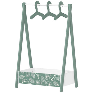 Clothes rack with storage shelf and hangers, green