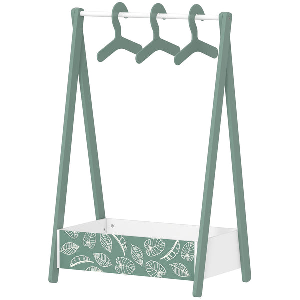 Clothes rack with storage shelf and hangers, green