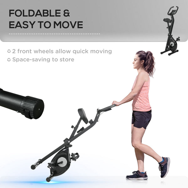 Foldable Exercise Bike with 8-Level Magnetic Resistance, LCD Display, Black