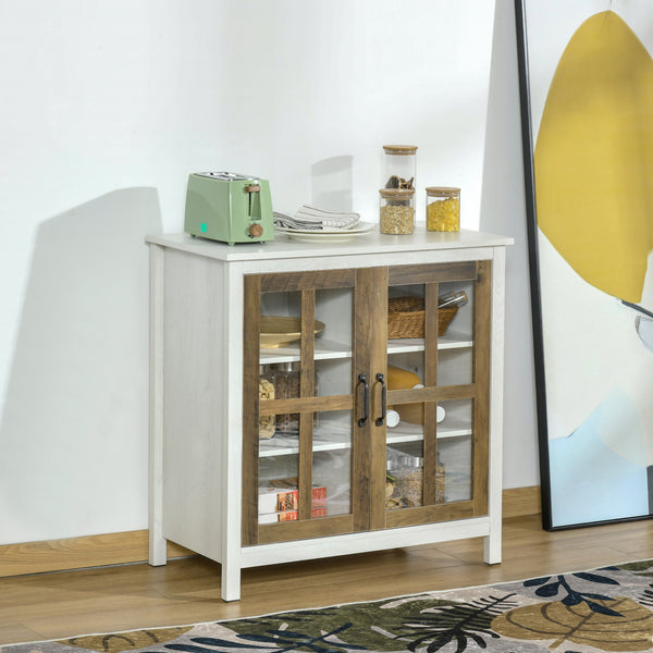 Kitchen Sideboard with 2 Glass Doors and Adjustable Shelf for Dining Room or Living Room, Antique White
