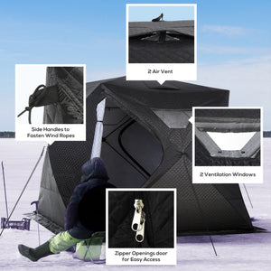 Pop-up ice fishing shelter for 4 people with carrying bag – Black