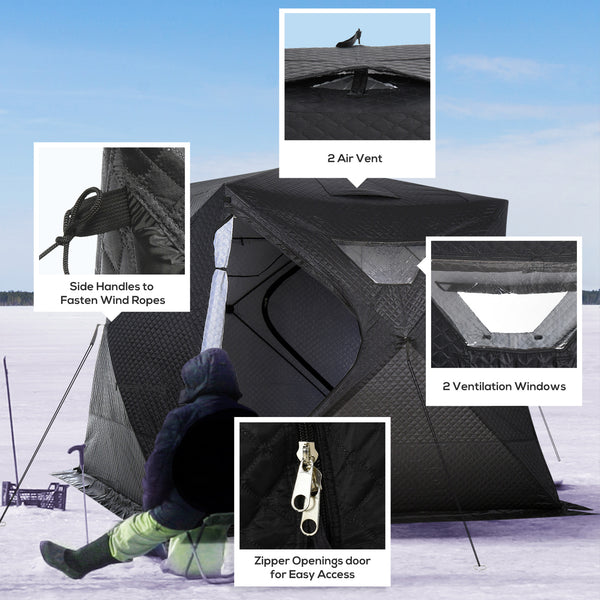Pop-up ice fishing shelter for 4 people with carrying bag – Black